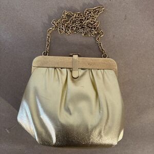 Vintage ANDE Bag 2-Sided GOLD LAME Chain Snap Close Dressy Evening CLUTCH 7x6